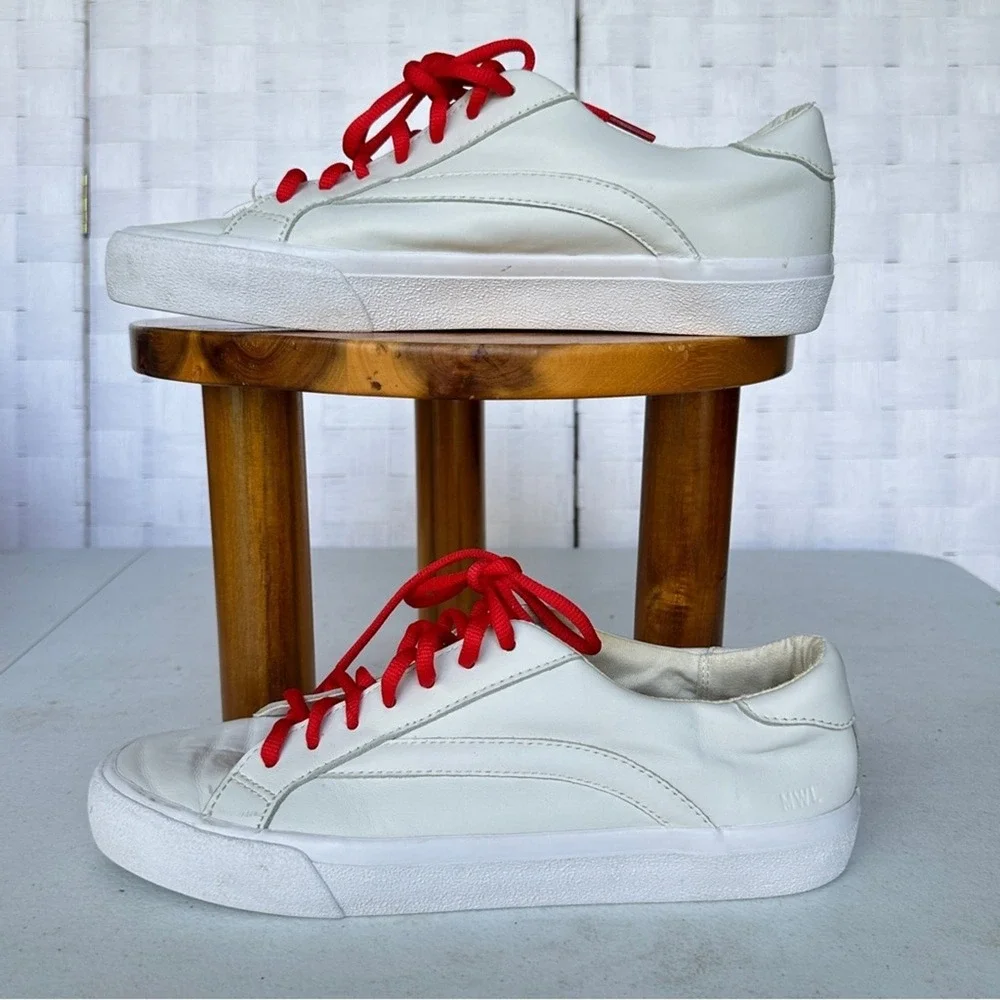 Madewell MWL Court Sneakers White Leather Red Laces Womens‎ 9 Mens 7.5 L3243
